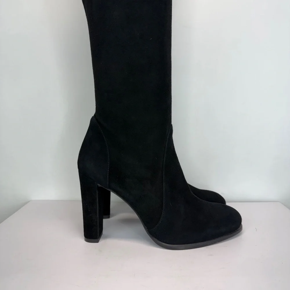 New Stuart Weitzman Highland Over The Knee Boot Black Suede Sz 9